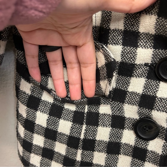 Anthropologie Burlapp Size 4 Wool Blend Black and cream checkered jacket - Picture 3 of 16